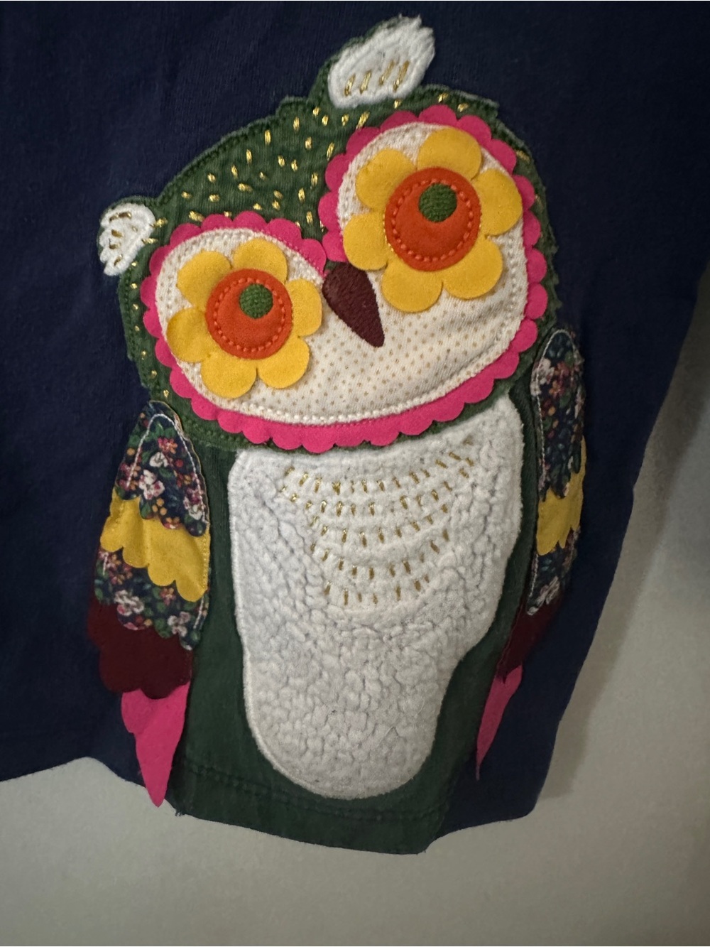 Mini Boden Owl Appliqué Long Sleeve Top 3-4Y Navy Blue NORDSTROM